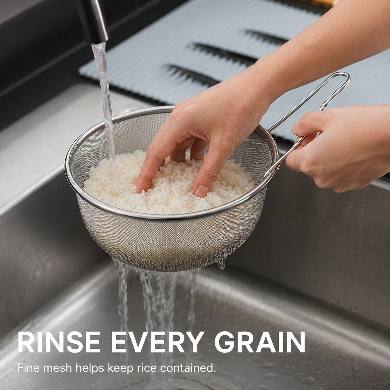 🥘 Fine-Mesh Strainer – Rinse · Strain · Blanch · Drain