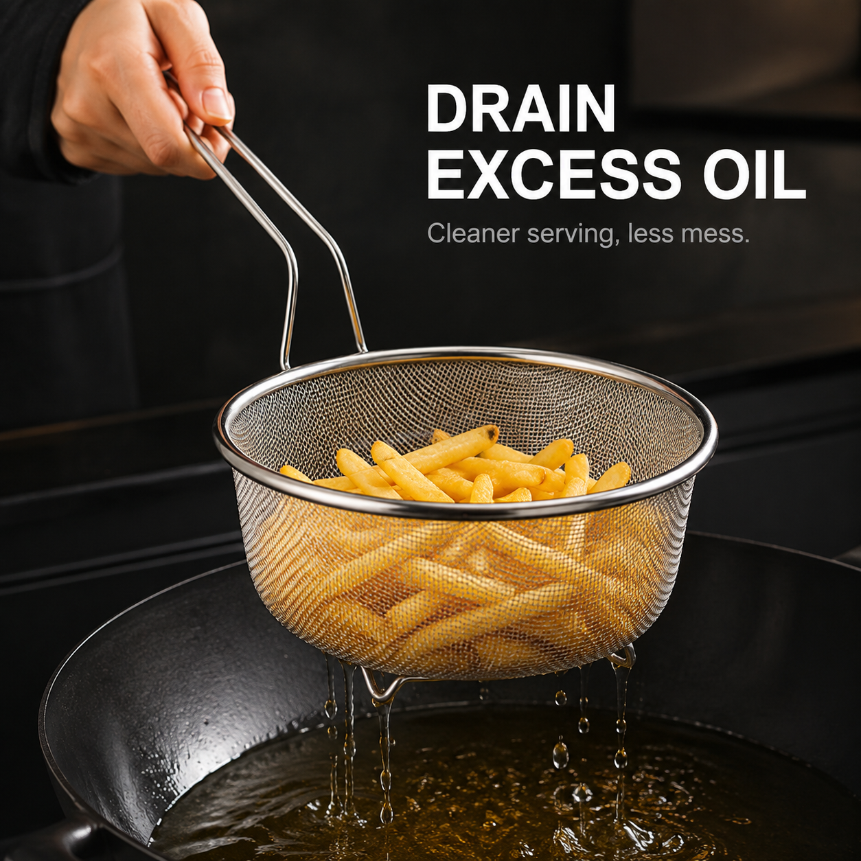 🥘 Fine-Mesh Strainer – Rinse · Strain · Blanch · Drain