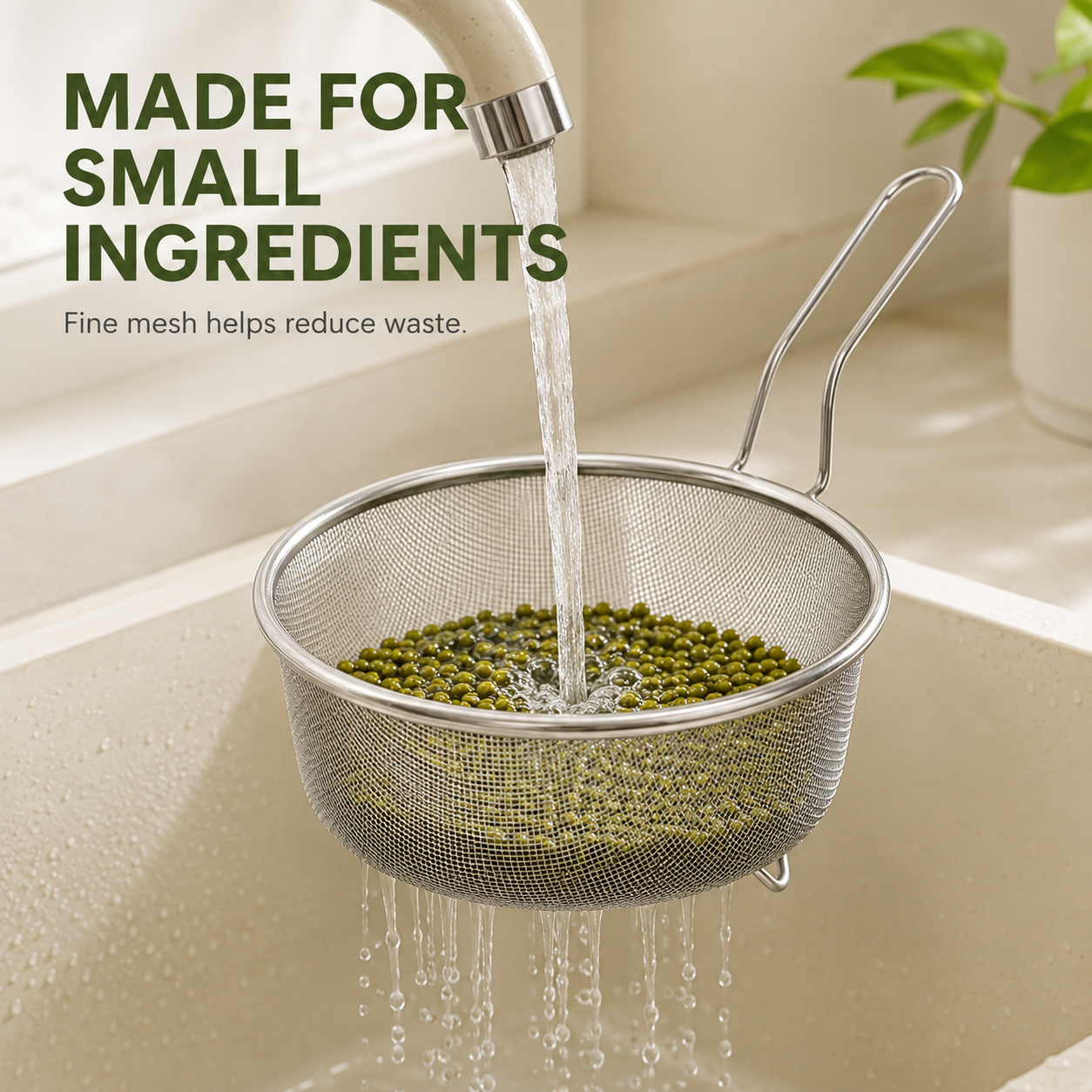 🥘 Fine-Mesh Strainer – Rinse · Strain · Blanch · Drain