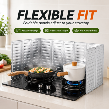 🔥🍳Foldable aluminum foil splatter shield✨ - 👩‍🍳add a protective barrier to your cooking area!🛡️