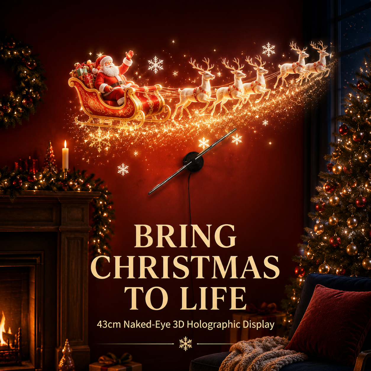 🎅 50% OFF 43cm Naked-Eye 3D Christmas Holographic Display ✨ Floating Holiday Visuals