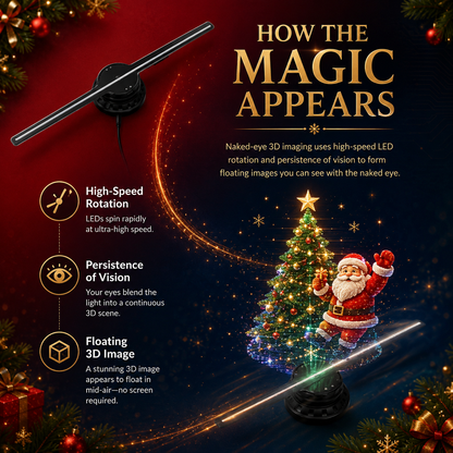 🎅 50% OFF 43cm Naked-Eye 3D Christmas Holographic Display ✨ Floating Holiday Visuals