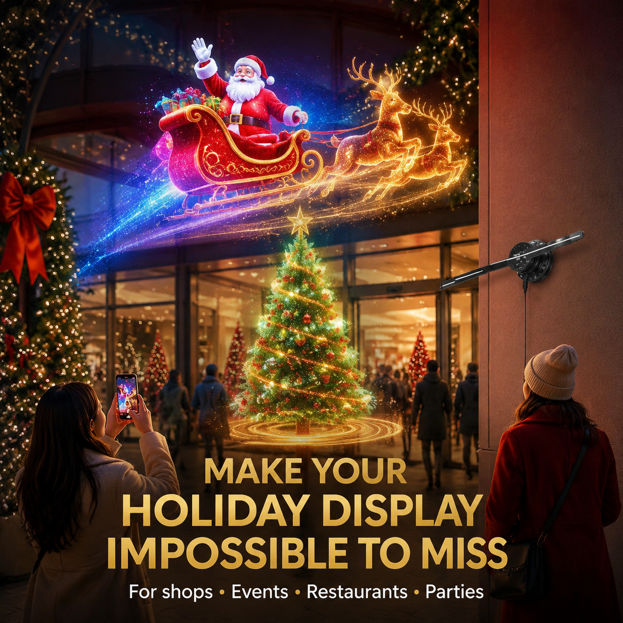 🎅 50% OFF 43cm Naked-Eye 3D Christmas Holographic Display ✨ Floating Holiday Visuals