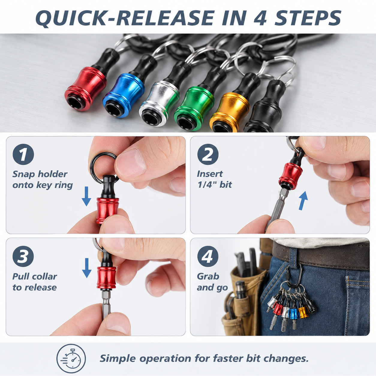 🧰 6-Piece Quick-Release Bit Holder Set – Carry More, Search Less
