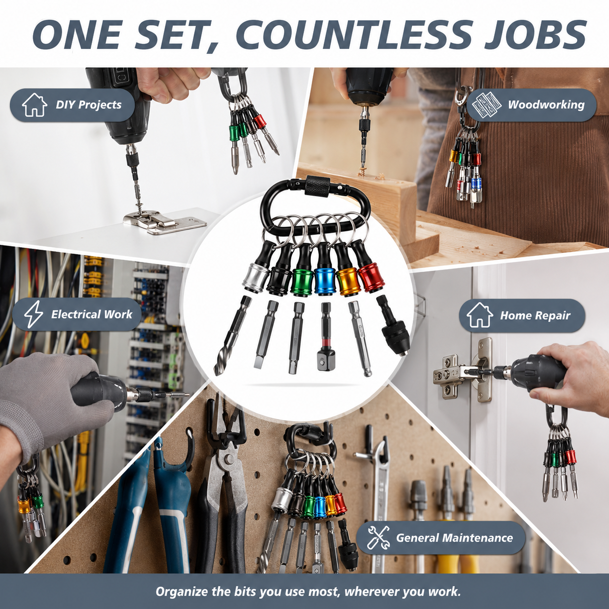 🧰 6-Piece Quick-Release Bit Holder Set – Carry More, Search Less