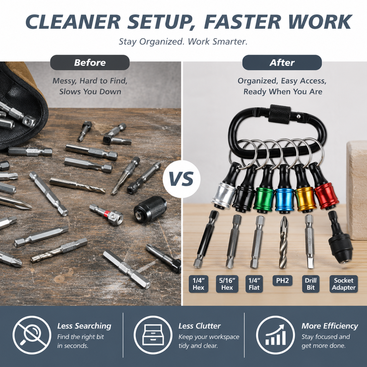 🧰 6-Piece Quick-Release Bit Holder Set – Carry More, Search Less