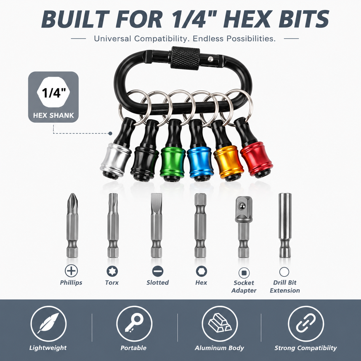 🧰 6-Piece Quick-Release Bit Holder Set – Carry More, Search Less