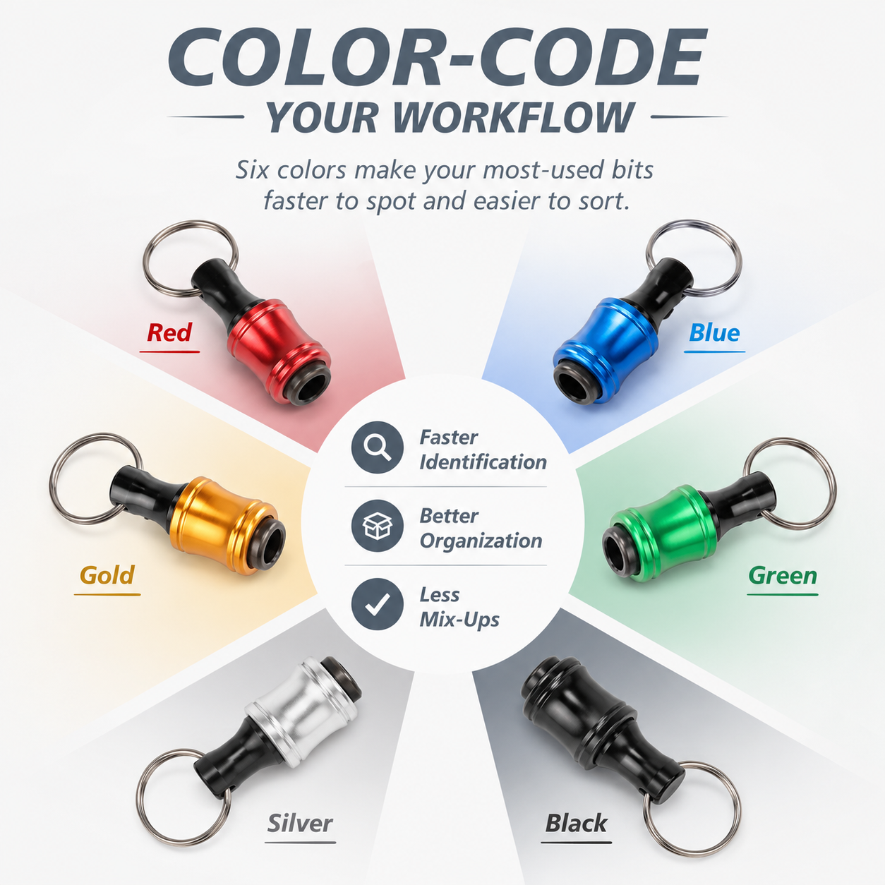 🧰 6-Piece Quick-Release Bit Holder Set – Carry More, Search Less