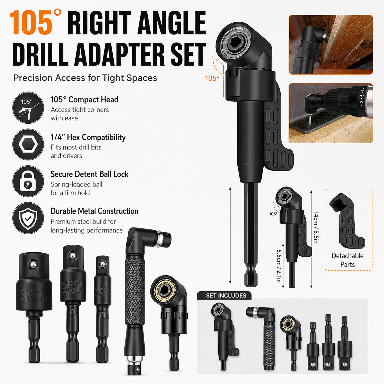 🔄 105° Right Angle Drill Adapter Set – Precision Access for Tight Spaces