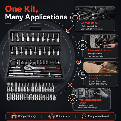 🔧 46-Piece Precision Socket Set – Compact 1/4" Drive Kit