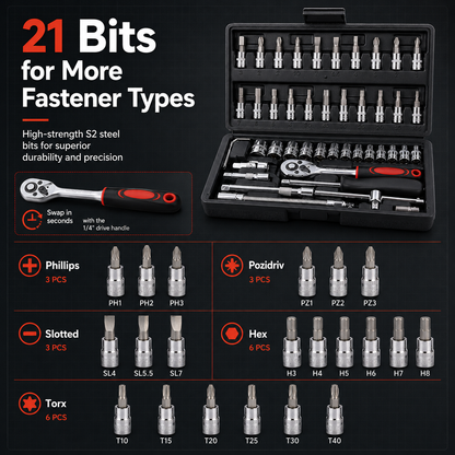 🔧 46-Piece Precision Socket Set – Compact 1/4" Drive Kit