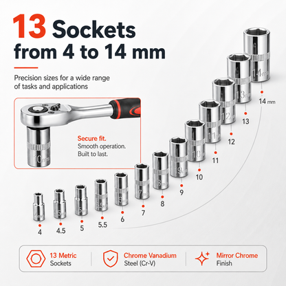 🔧 46-Piece Precision Socket Set – Compact 1/4" Drive Kit