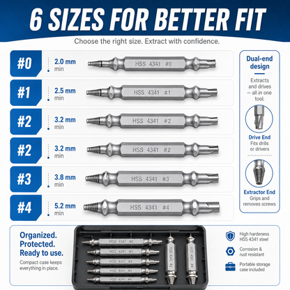 🔧 6-Piece Screw Extractor Set – Remove Damaged Screws Fast