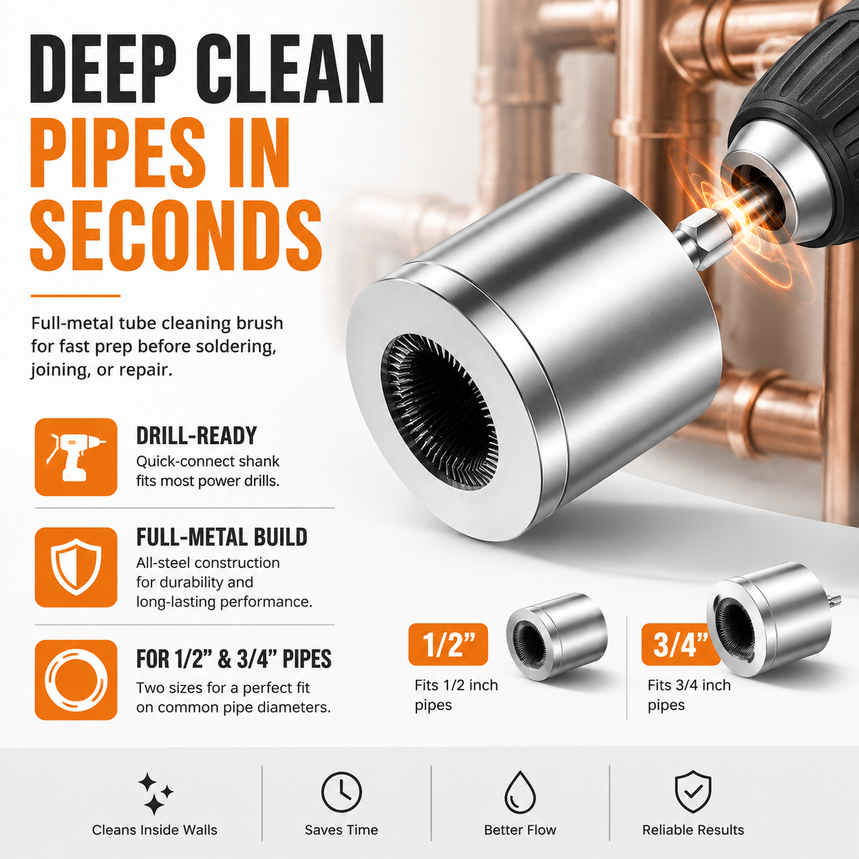 🔧 Pipe Cleaning Brush Set – Deep Clean Pipes in Seconds