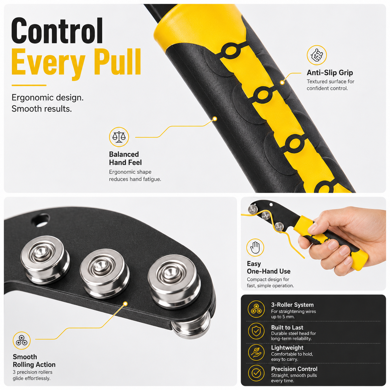 🔧 3-Roller Wire Straightening Tool – Guide Wires Smoothly