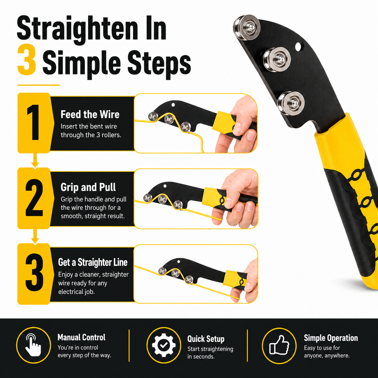 🔧 3-Roller Wire Straightening Tool – Guide Wires Smoothly