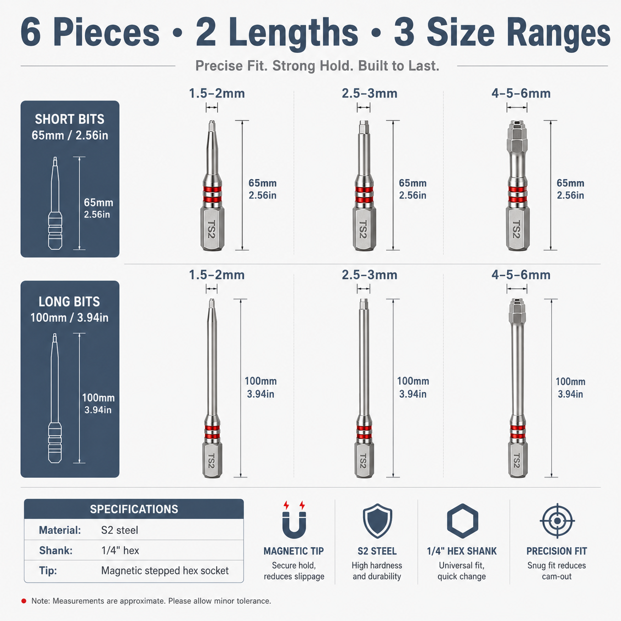 🔩 Hex Head Allen Wrench Drill Bit Set – 6-Piece S2 Steel Set