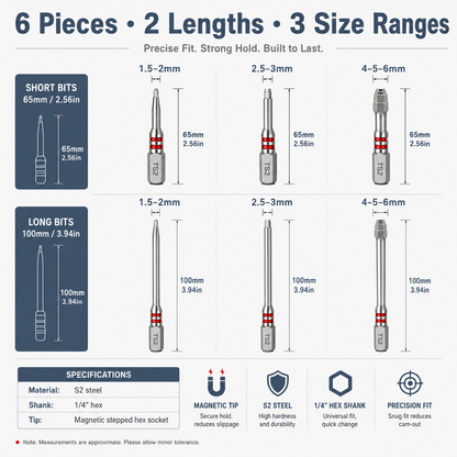 🔩 Hex Head Allen Wrench Drill Bit Set – 6-Piece S2 Steel Set