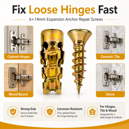 🔩 6×14mm Short Expansion Screw Set for Cabinet Hinge Repair & Stripped Thread Restoration