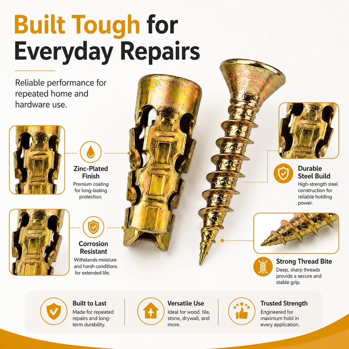 🔩 6×14mm Short Expansion Screw Set for Cabinet Hinge Repair & Stripped Thread Restoration