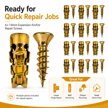 🔩 6×14mm Short Expansion Screw Set for Cabinet Hinge Repair & Stripped Thread Restoration