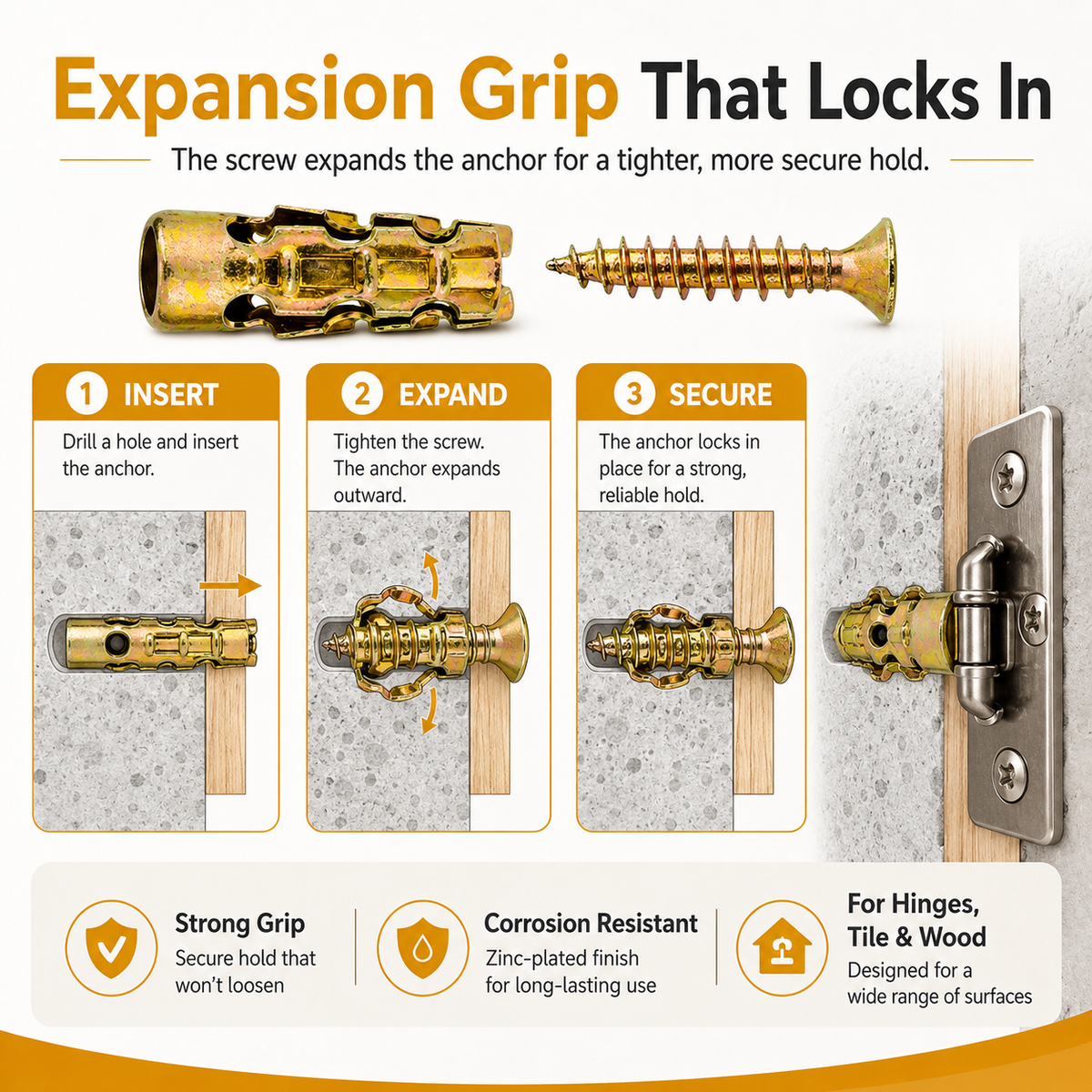 🔩 6×14mm Short Expansion Screw Set for Cabinet Hinge Repair & Stripped Thread Restoration