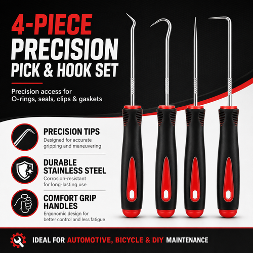 🔧 4-Piece Precision Pick &amp; Hook Set – Precision Access for O-Rings, Seals, Clips &amp; Gaskets