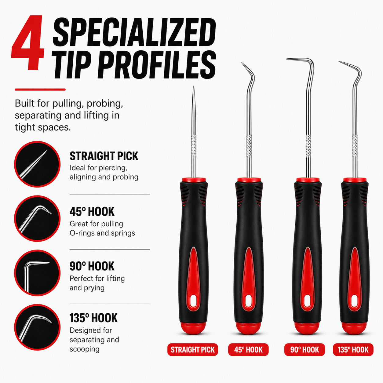 🔧 4-Piece Precision Pick &amp; Hook Set – Precision Access for O-Rings, Seals, Clips &amp; Gaskets