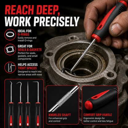 🔧 4-Piece Precision Pick &amp; Hook Set – Precision Access for O-Rings, Seals, Clips &amp; Gaskets