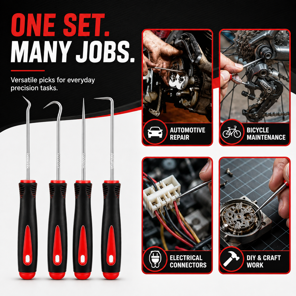 🔧 4-Piece Precision Pick &amp; Hook Set – Precision Access for O-Rings, Seals, Clips &amp; Gaskets