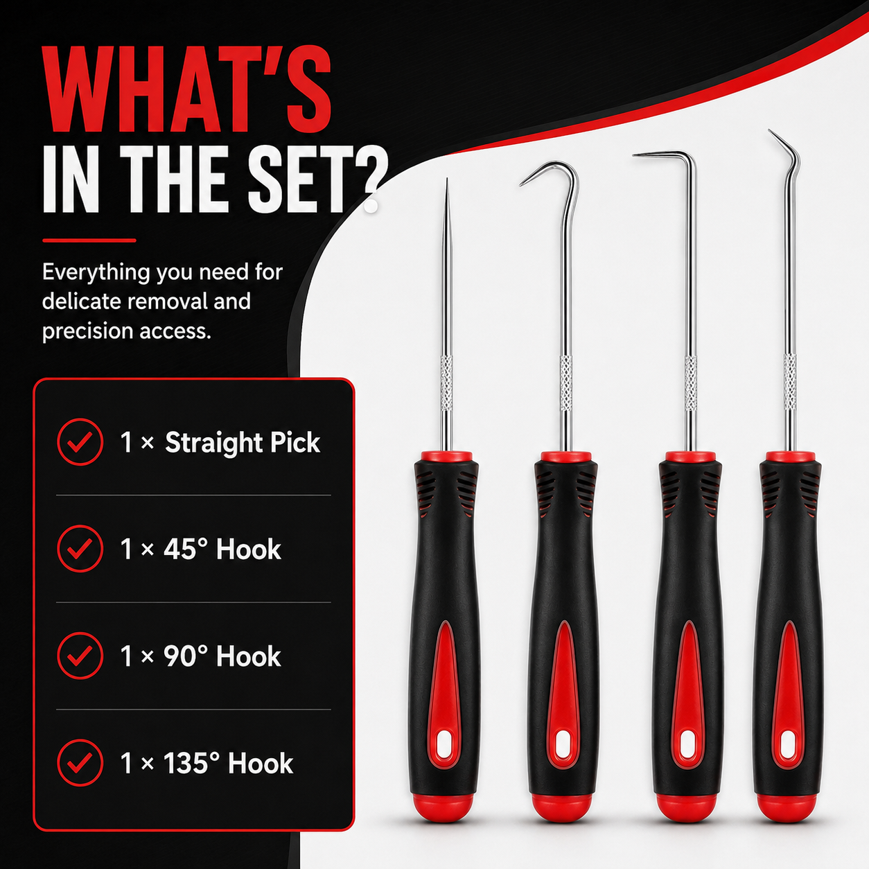 🔧 4-Piece Precision Pick &amp; Hook Set – Precision Access for O-Rings, Seals, Clips &amp; Gaskets