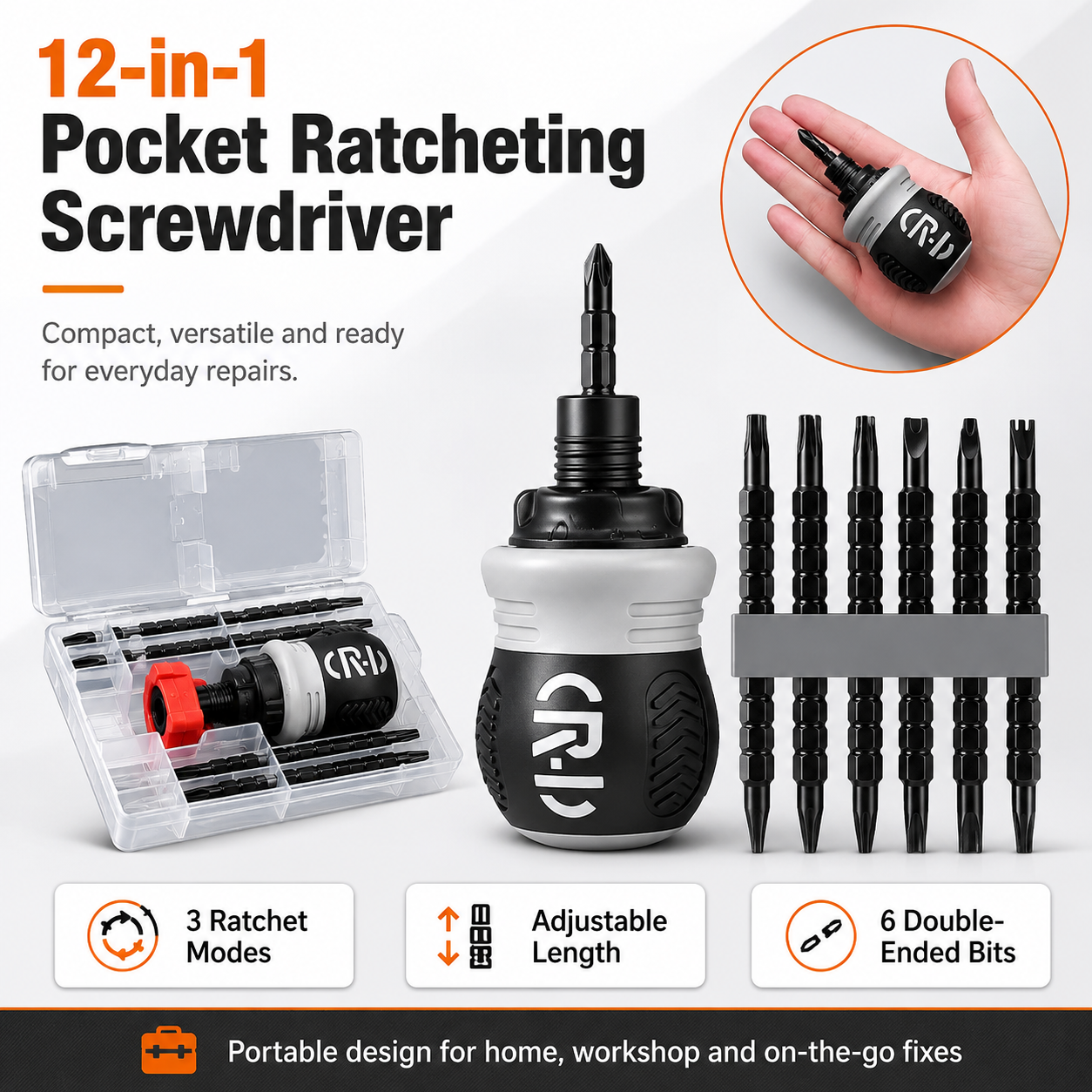 🔧 12-in-1 Pocket Ratcheting Screwdriver