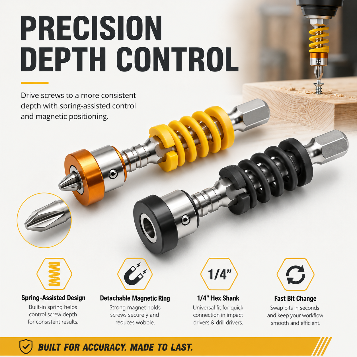 🔩 Spring-Assisted Magnetic Bit Holder – Set Screw Depth Fast