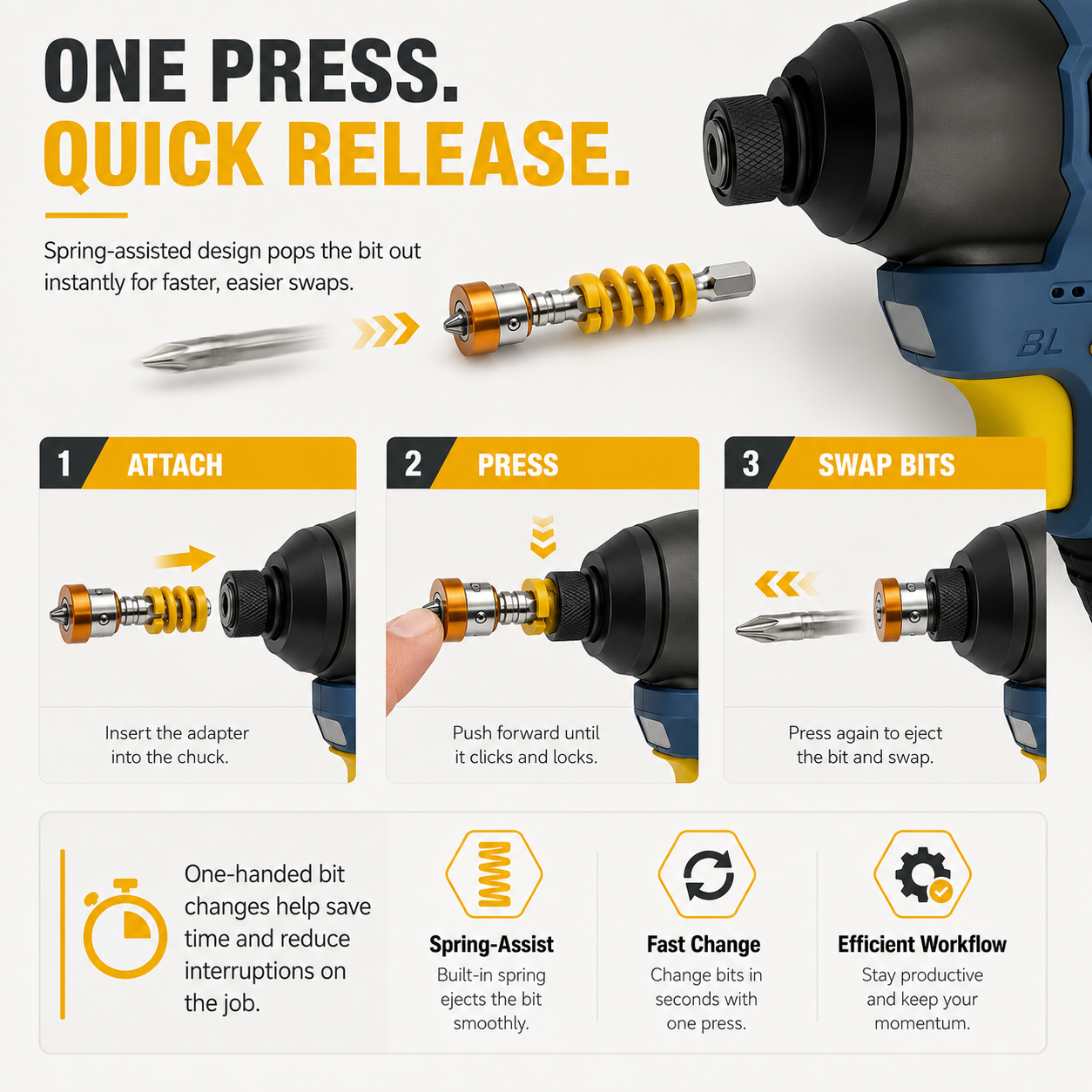 🔩 Spring-Assisted Magnetic Bit Holder – Set Screw Depth Fast