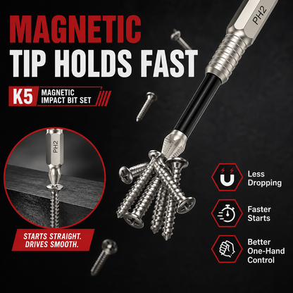 🔩 K5 Magnetic Impact Bit Set – PH2 x 9 Lengths, 25–150mm