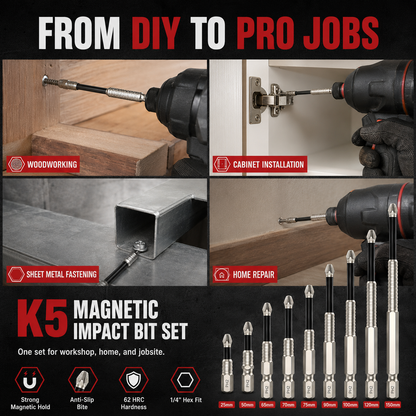 🔩 K5 Magnetic Impact Bit Set – PH2 x 9 Lengths, 25–150mm