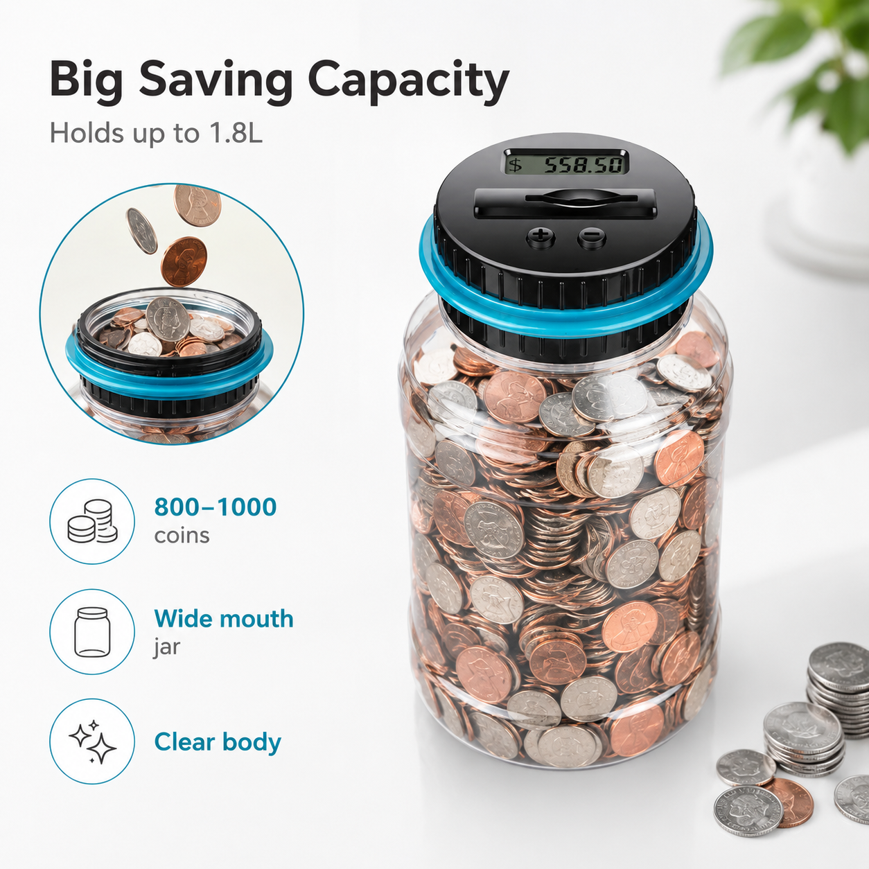 💰 Smart Digital Coin‐Counting Piggy Bank | 1.8L Large‐Capacity Money Jar