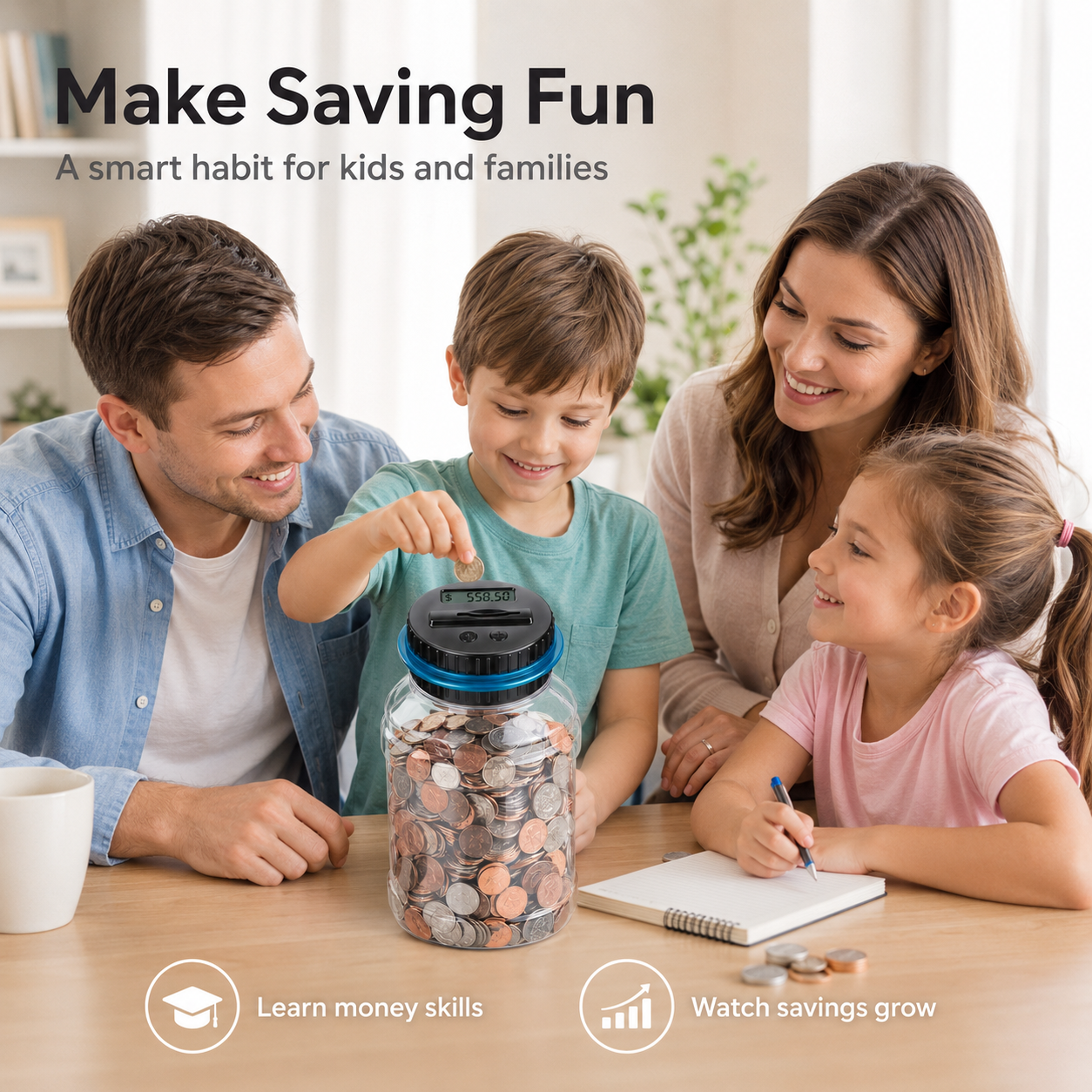 💰 Smart Digital Coin‐Counting Piggy Bank | 1.8L Large‐Capacity Money Jar