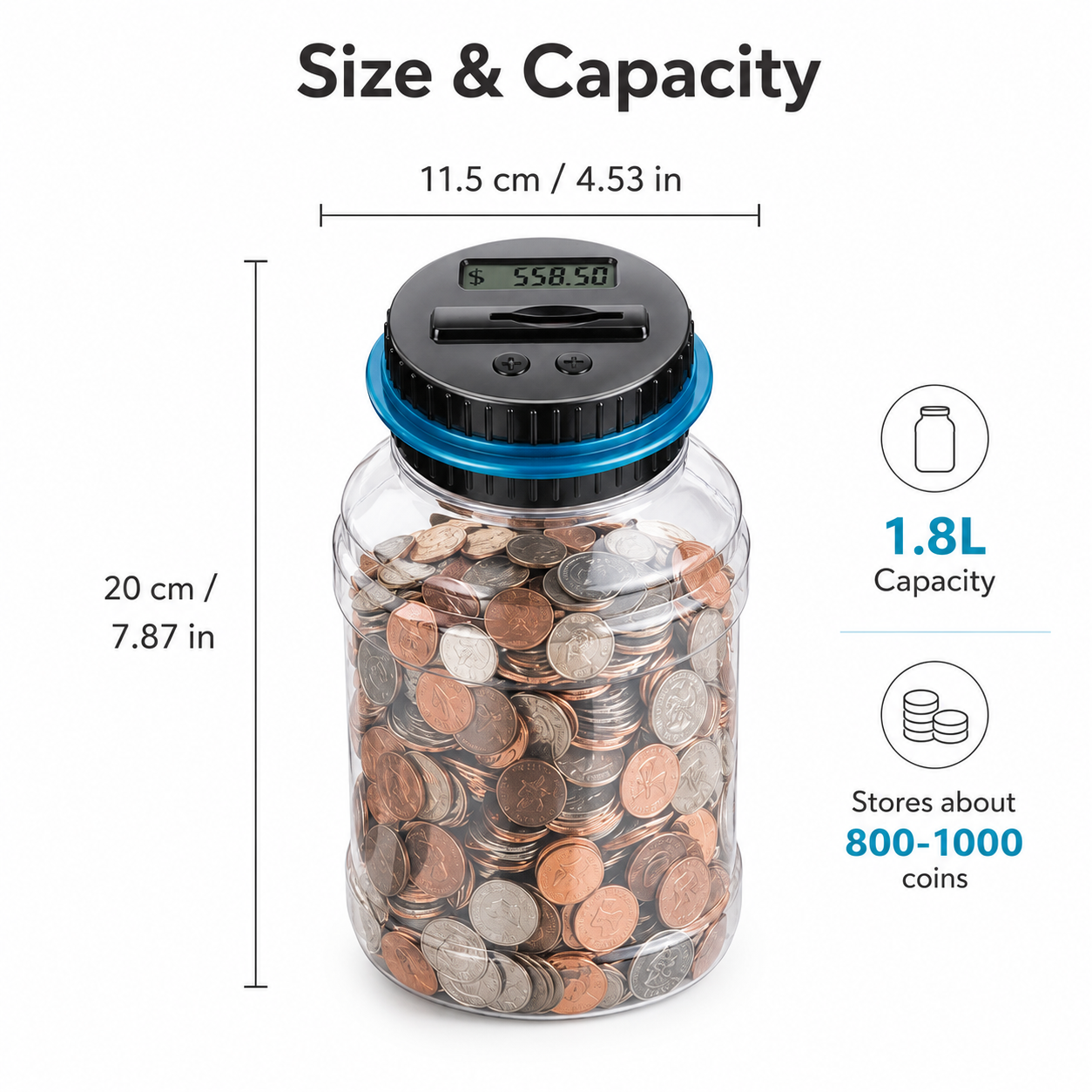 💰 Smart Digital Coin‐Counting Piggy Bank | 1.8L Large‐Capacity Money Jar