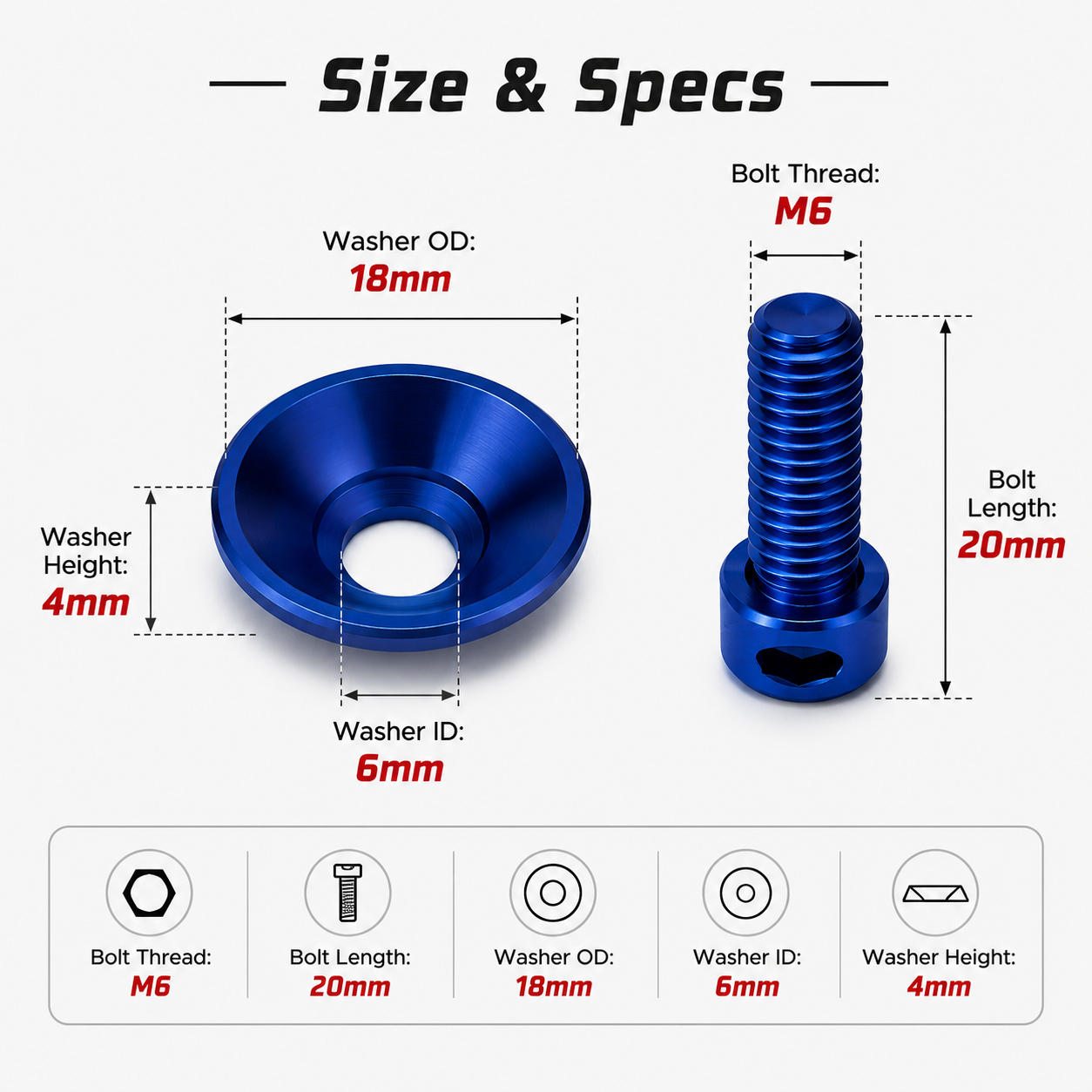 JDM‐Style M6 Fender Washer & Bolt Kit