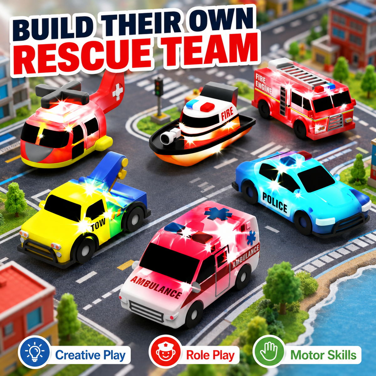 🔥Hot Sale⚡🛁 Emergency Car Light-Up Bath Toy Set 🚑& 🚒Water-Reactive Color Flashing Set 💦
