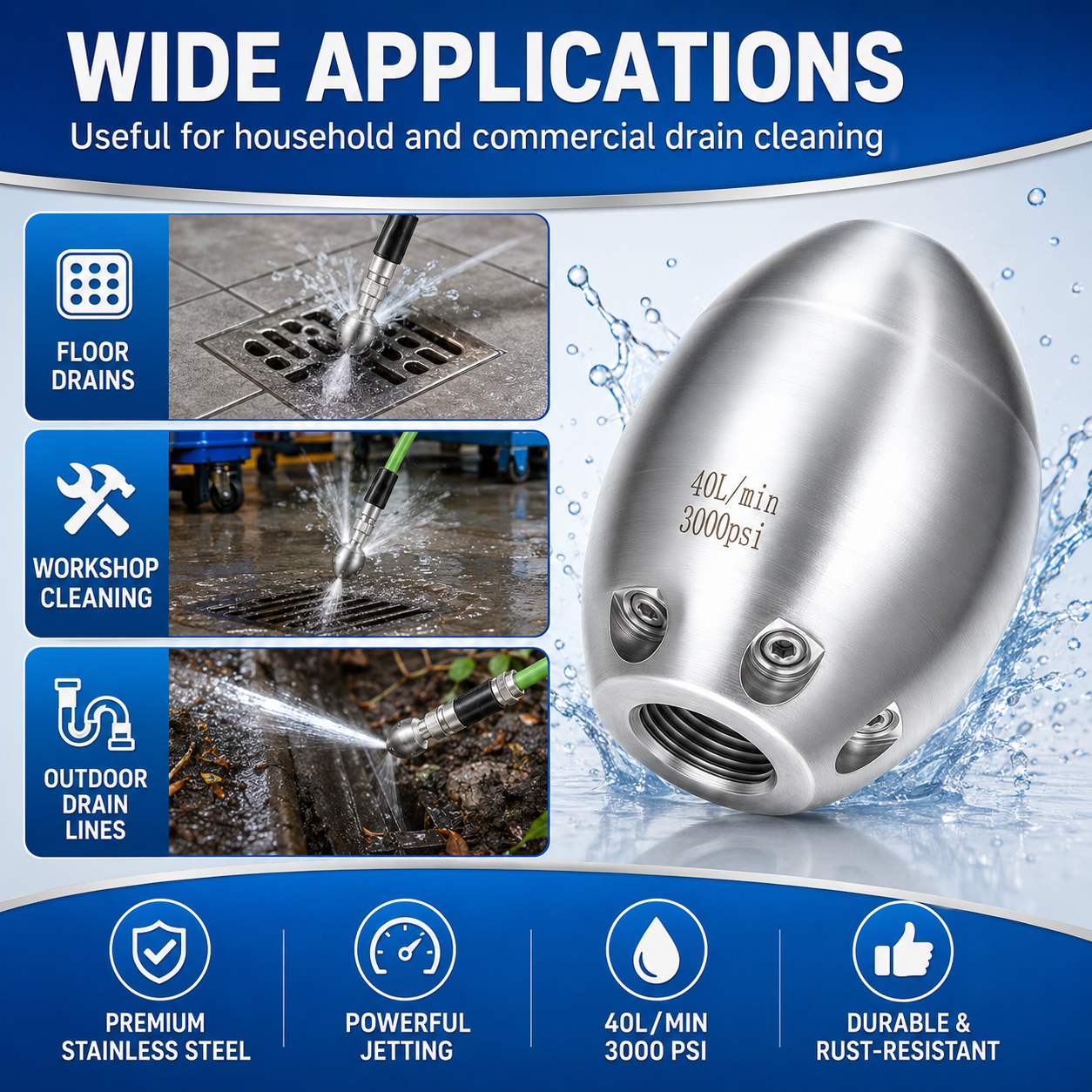 💧Stainless Steel Sewer Jetter Nozzle&nbsp;