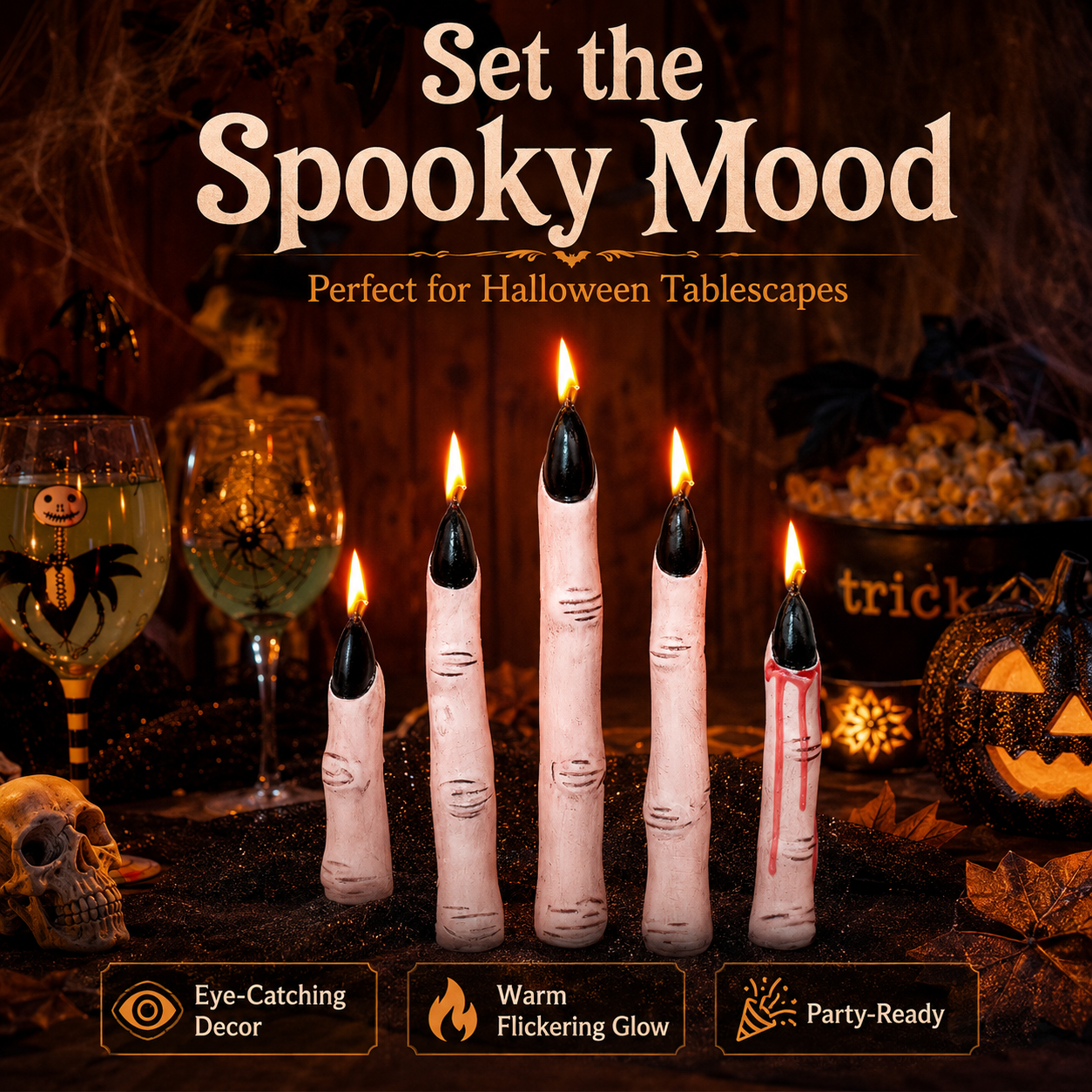 🕯️ Creepy Finger Candles 5-Piece Set – Halloween Table Decor & Spooky Party Accent 🎃