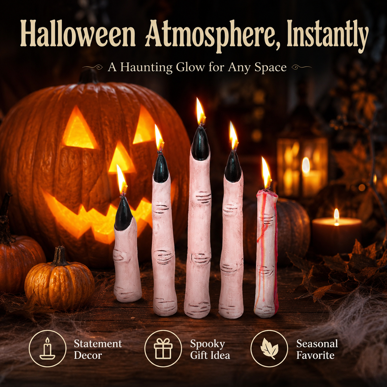 🕯️ Creepy Finger Candles 5-Piece Set – Halloween Table Decor & Spooky Party Accent 🎃