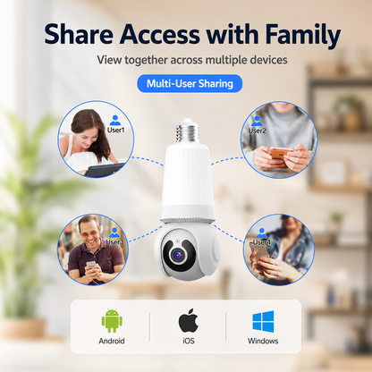 🚨 2K WiFi Light Bulb Security Camera with Motion Tracking – Wireless 360° Home Surveillance System with Night Vision & Two-Way Audio