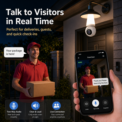 🚨 2K WiFi Light Bulb Security Camera with Motion Tracking – Wireless 360° Home Surveillance System with Night Vision & Two-Way Audio