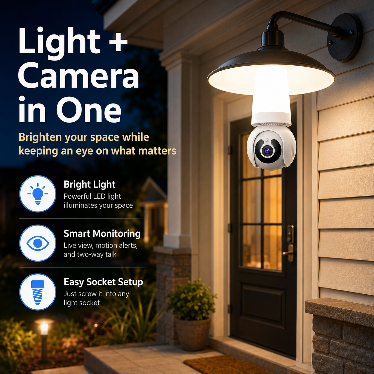 🚨 2K WiFi Light Bulb Security Camera with Motion Tracking – Wireless 360° Home Surveillance System with Night Vision & Two-Way Audio
