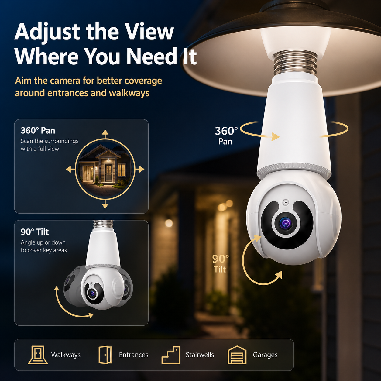 🚨 2K WiFi Light Bulb Security Camera with Motion Tracking – Wireless 360° Home Surveillance System with Night Vision & Two-Way Audio