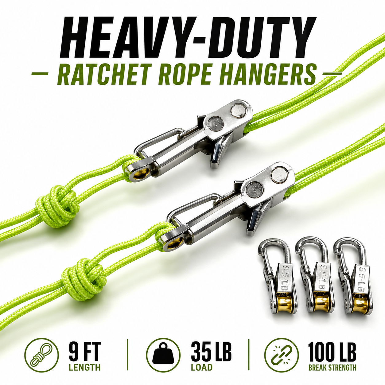 🌿 Heavy-Duty Adjustable Ratchet Rope Hangers – 35LB Secure Tie-Downs for Camping, Boating & Truck Gear 🔒