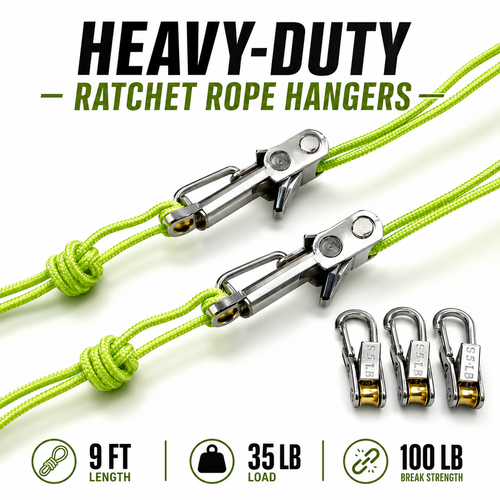 🌿 Heavy-Duty Adjustable Ratchet Rope Hangers – 35LB Secure Tie-Downs for Camping, Boating & Truck Gear 🔒